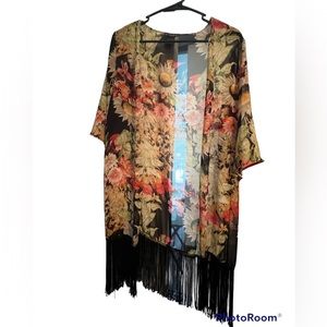 Boho sunflower kimono fringe cute cover up